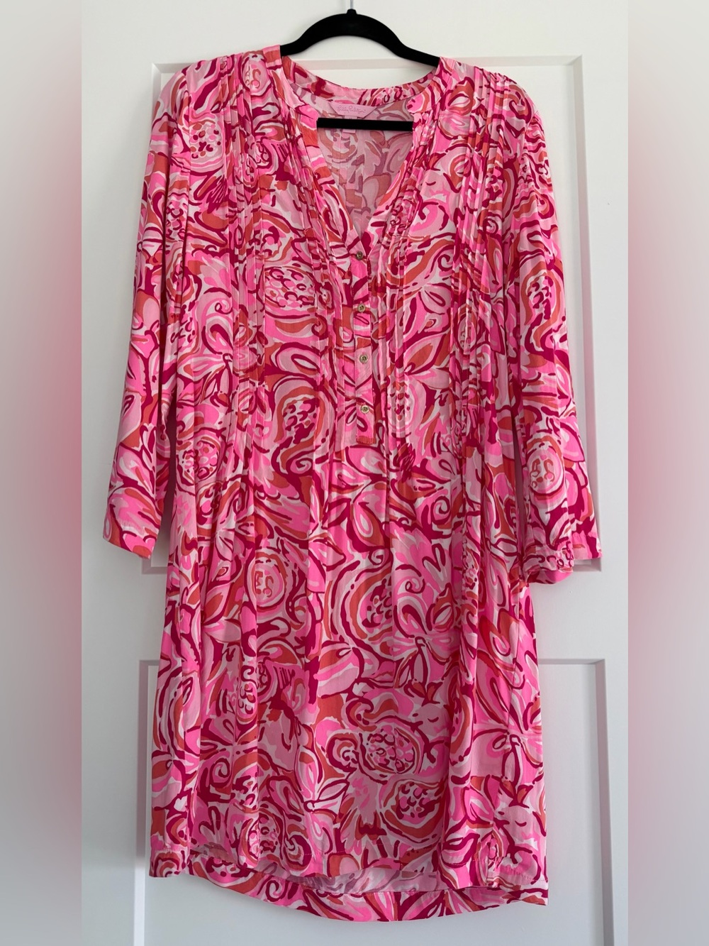 Lilly Pulitzer Sarasota Tunic “Pink Pout Mango Salsa” Pintucked Dress, Medium